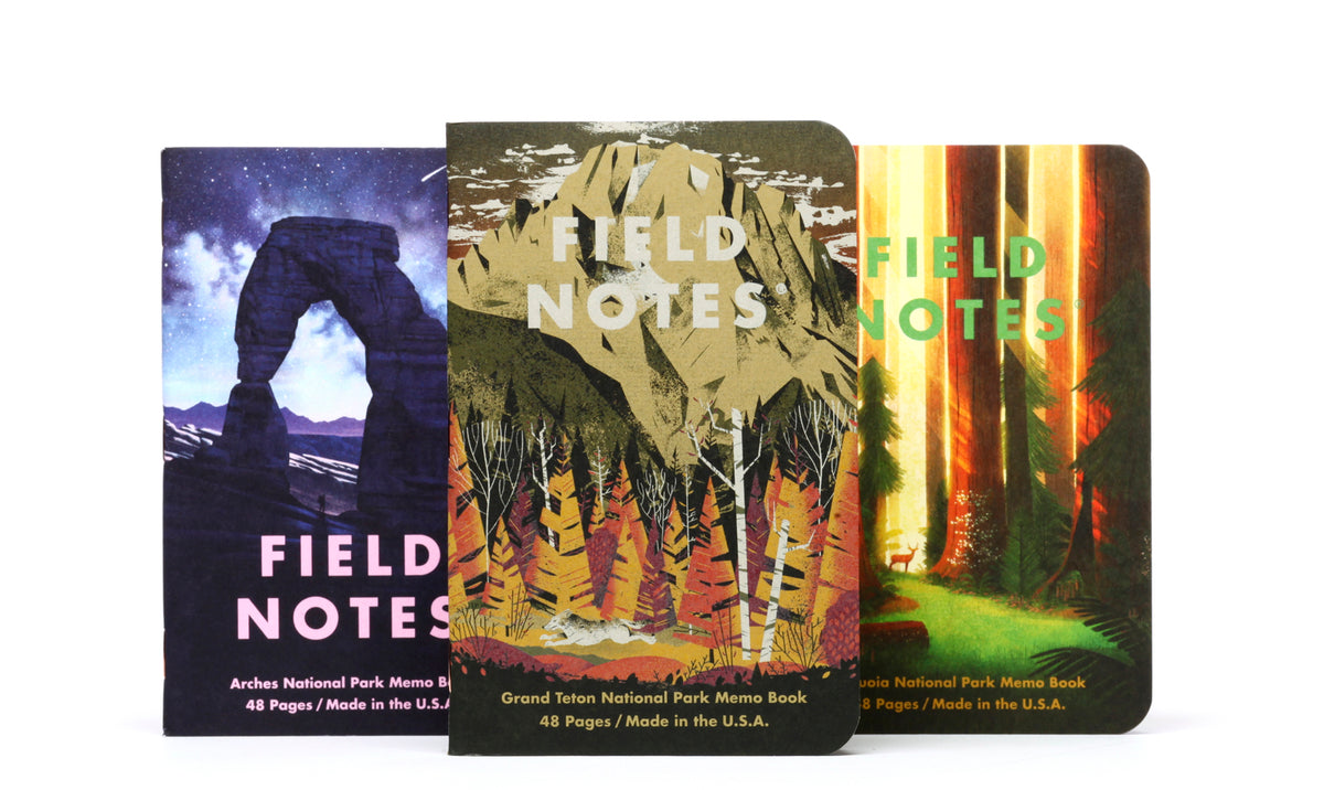 FIELD NOTES NATIONAL PARKS MEMO BOOKS - SERIES D - 3PK GRAND TETON, ARCHES, SEQUOIA