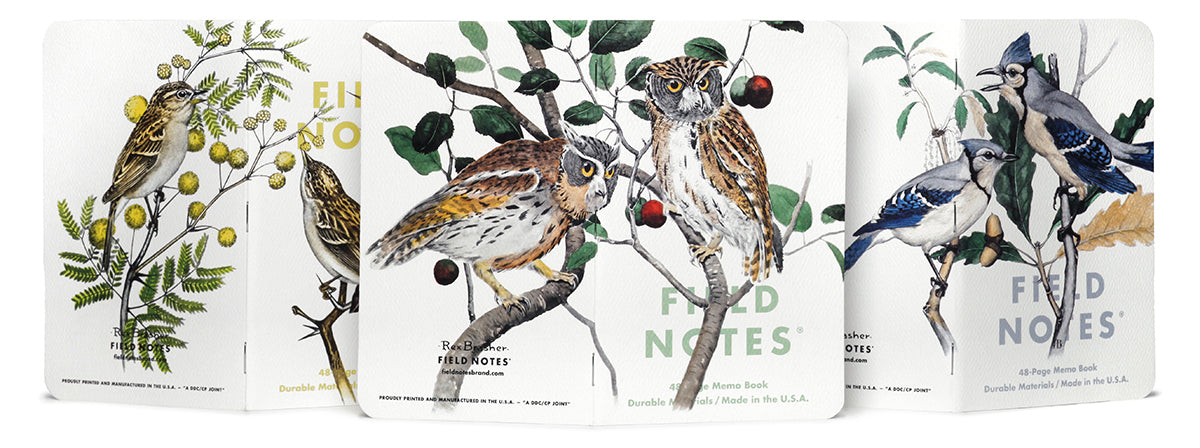 FIELD NOTES 3 PACK, BIRDS AND TREES OF NORTH AMERICA - PACK A - OWLS, BLUE JAY, SPARROW