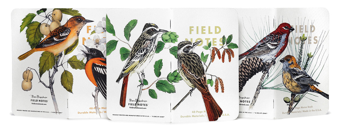 FIELD NOTES 3 PACK, BIRDS AND TREES OF NORTH AMERICA - PACK B - PINE GROSBEAK, BALTIMORE ORIOLE, SULPHURBELLY FLYCATCHER