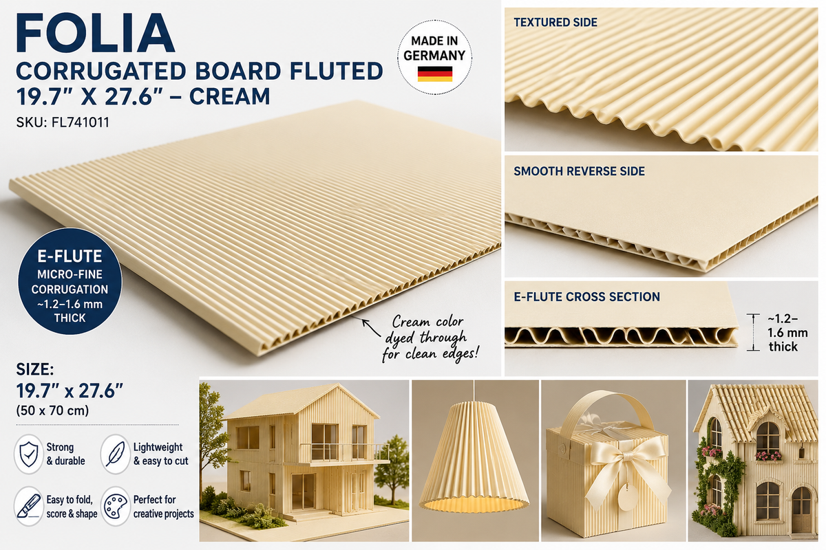 FOLIA CORRUGATED BOARD FLUTED 19.7X27.6 IN  CREAM