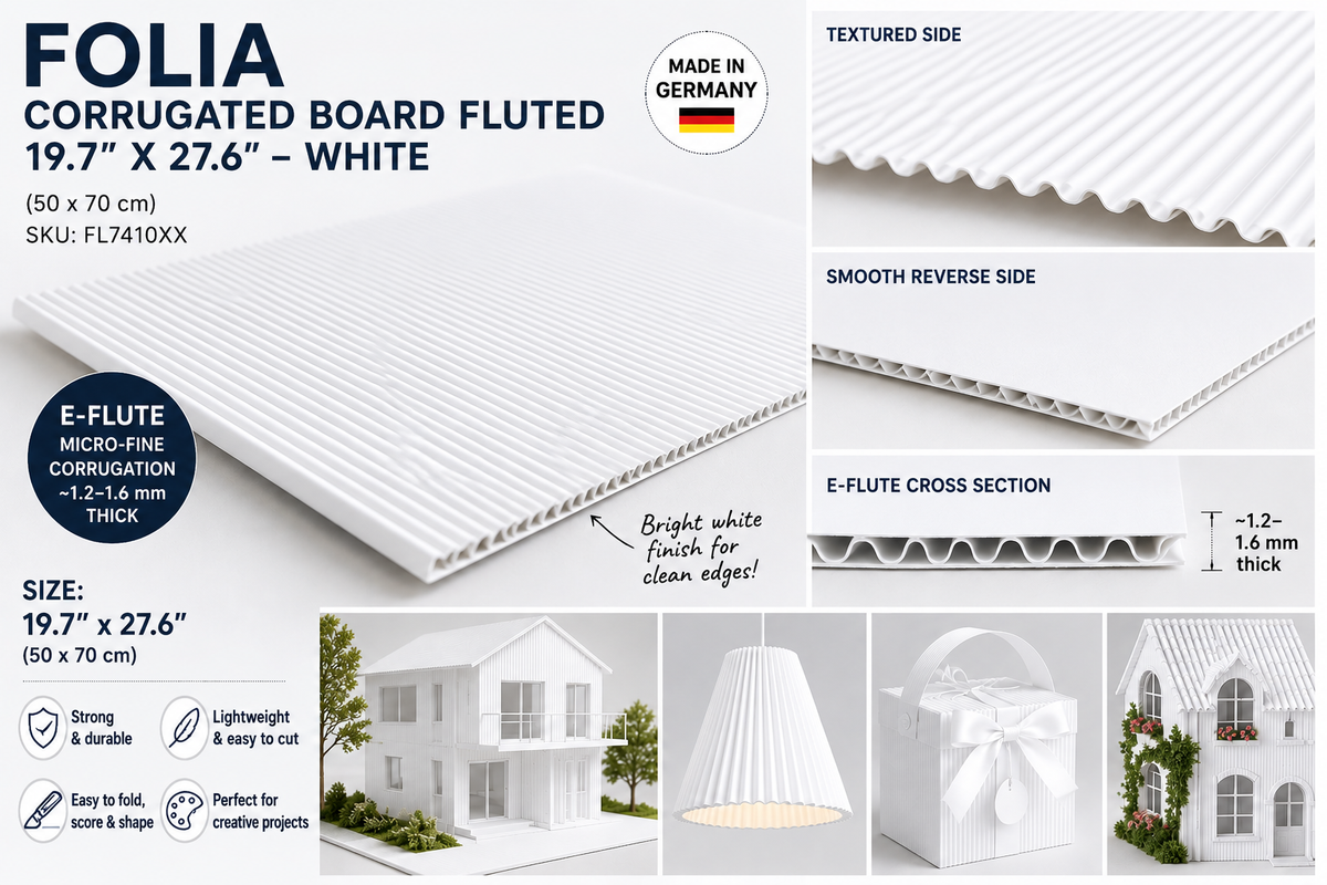 FOLIA CORRUGATED BOARD FLUTED 19.7X27.6 IN  WHITE