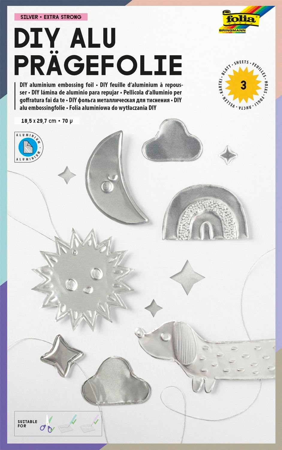 FOLIA DIY ALUM EMBOSSING FOIL 7.3 X11.4 SHEET - ASSORTED COLOR MIX