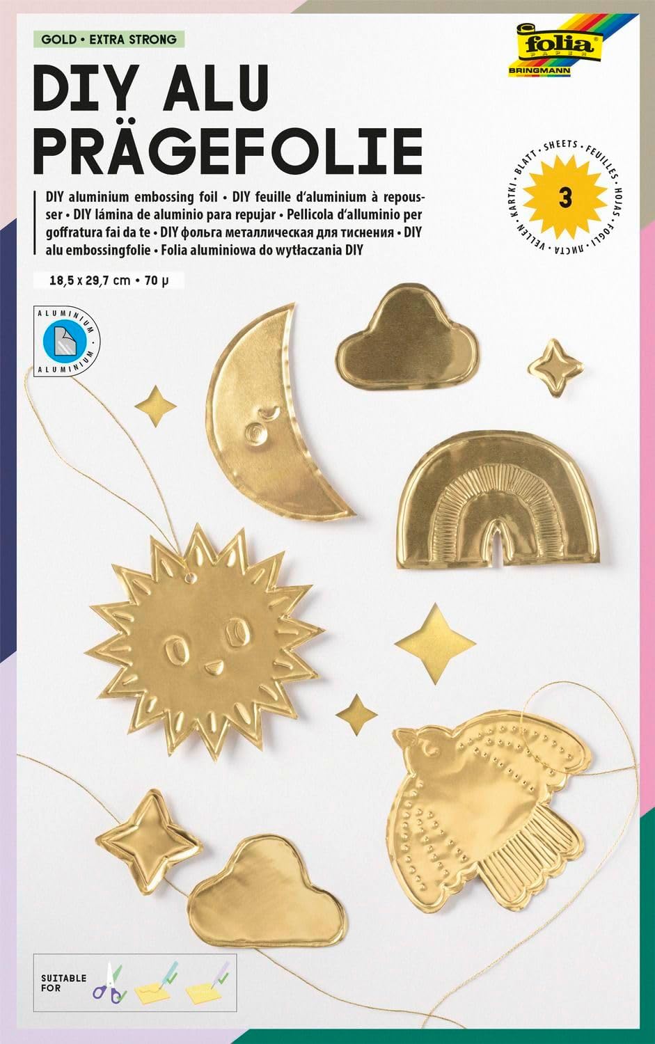 FOLIA DIY ALUM EMBOSSING FOIL 7.3 X11.4 SHEET - GOLD