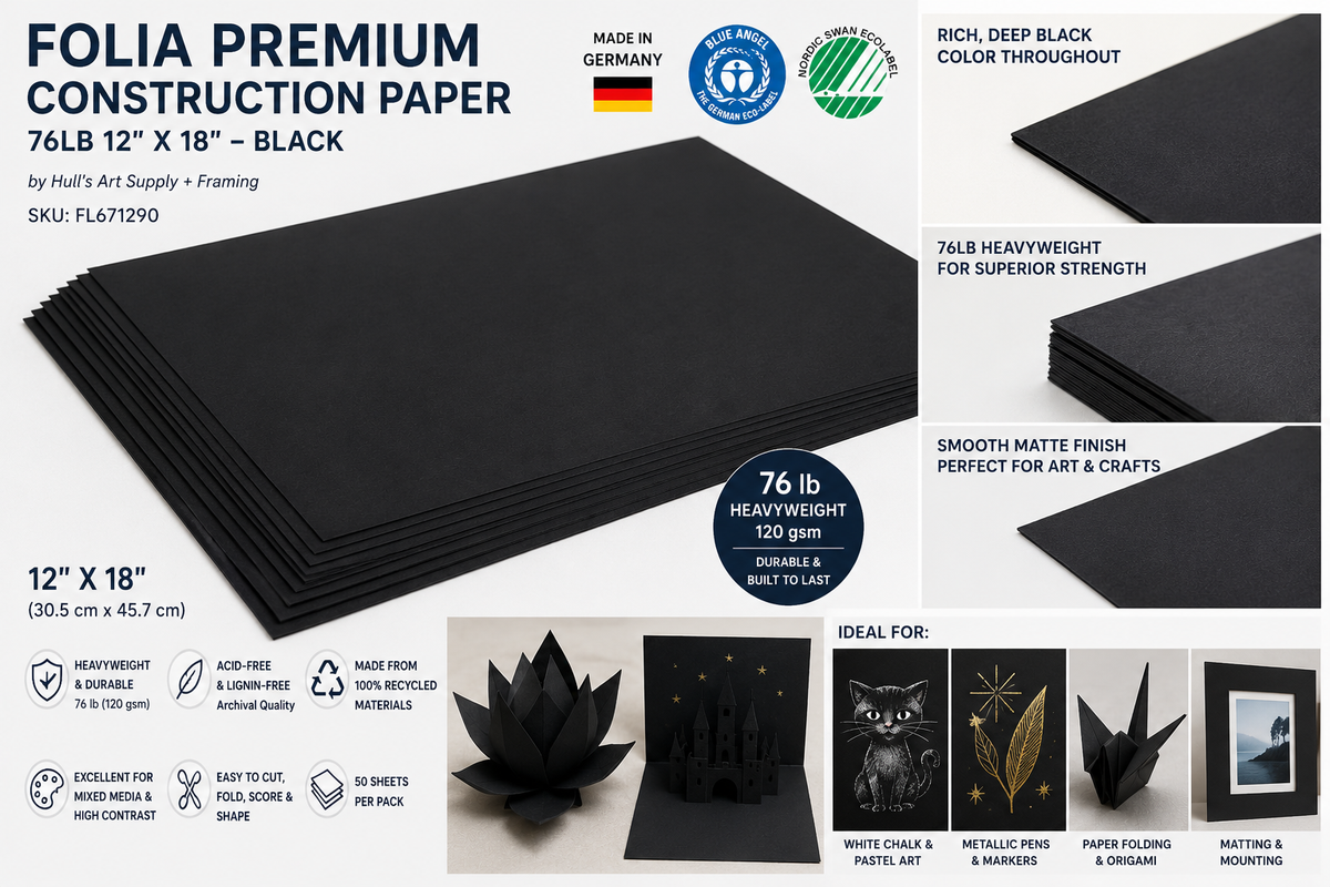 FOLIA  PREMIUM CONSTRUCTION PAPER 76LB 12X18 BLACK