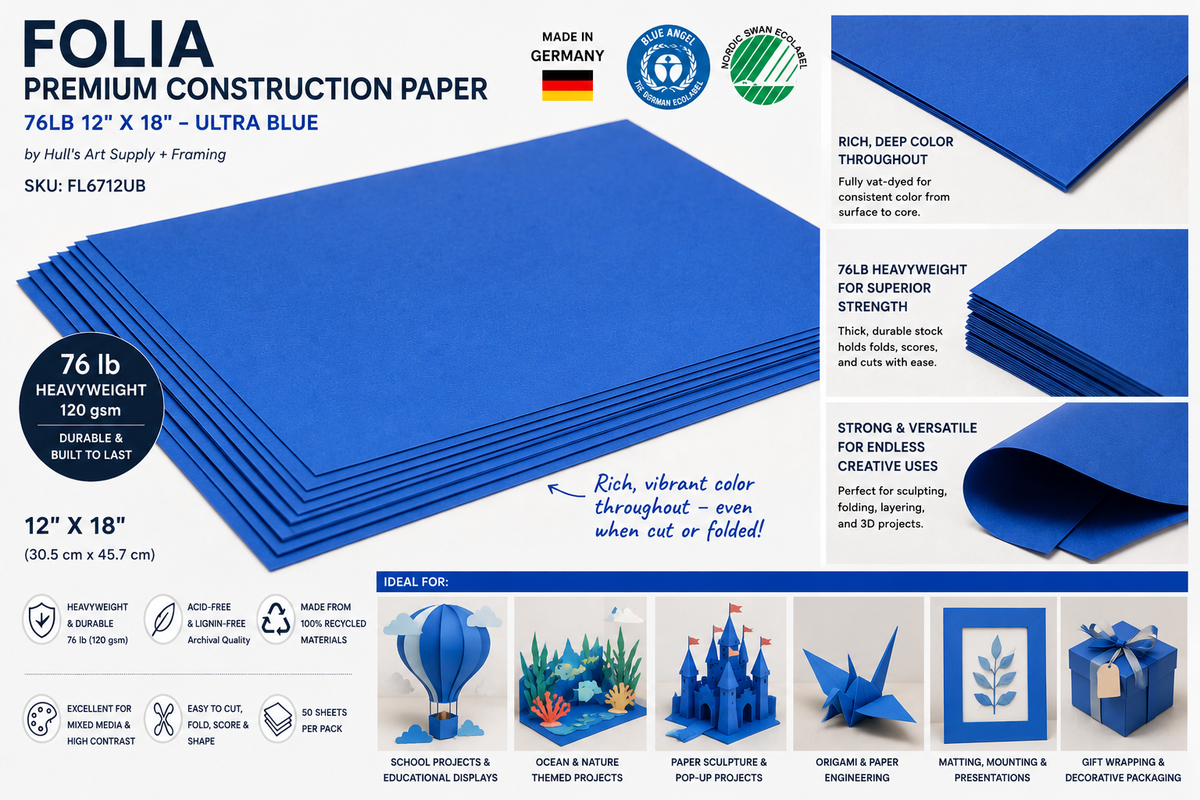 FOLIA  PREMIUM CONSTRUCTION PAPER 76LB 12X18 ULTRA BLUE