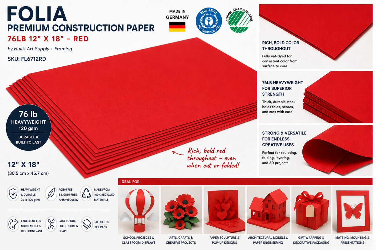 FOLIA  PREMIUM CONSTRUCTION PAPER 76LB 12X18 RED