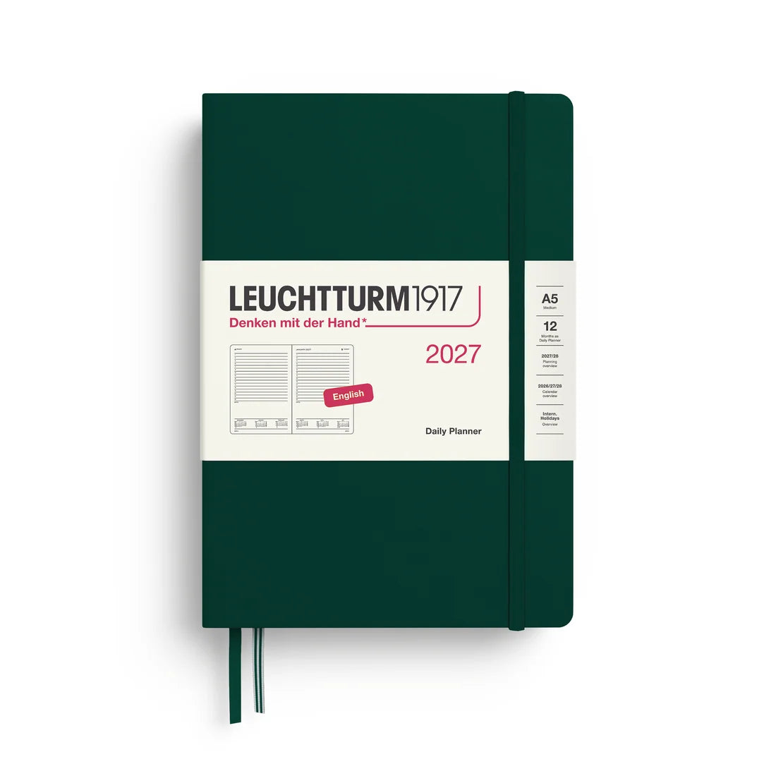 FOREST GREEN, DAILY PLANNER MEDIUM (A5) 2027, ENGLISH