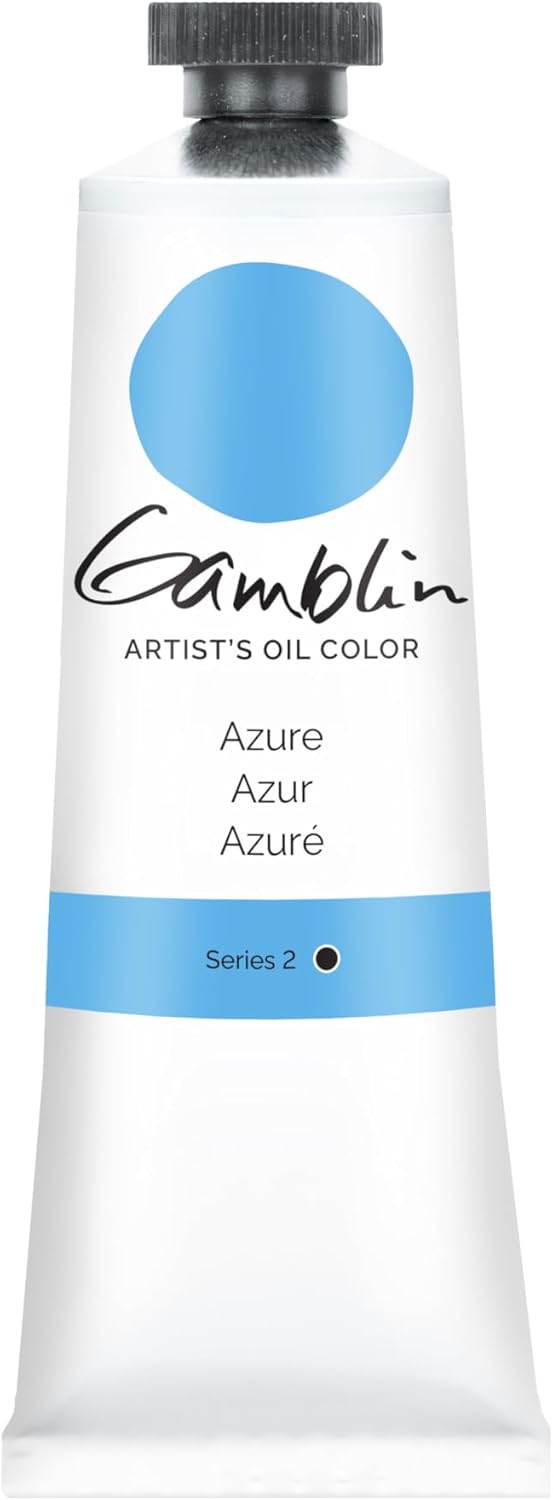 Tube of Gamblin Artist's Oil Color in Azure on a white background