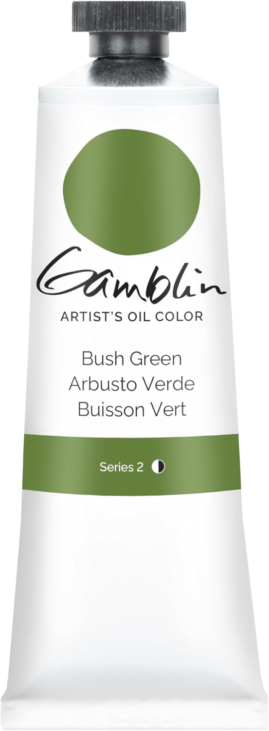 Tube of Gamblin Artist's Oil Color in Bush Green on a white background