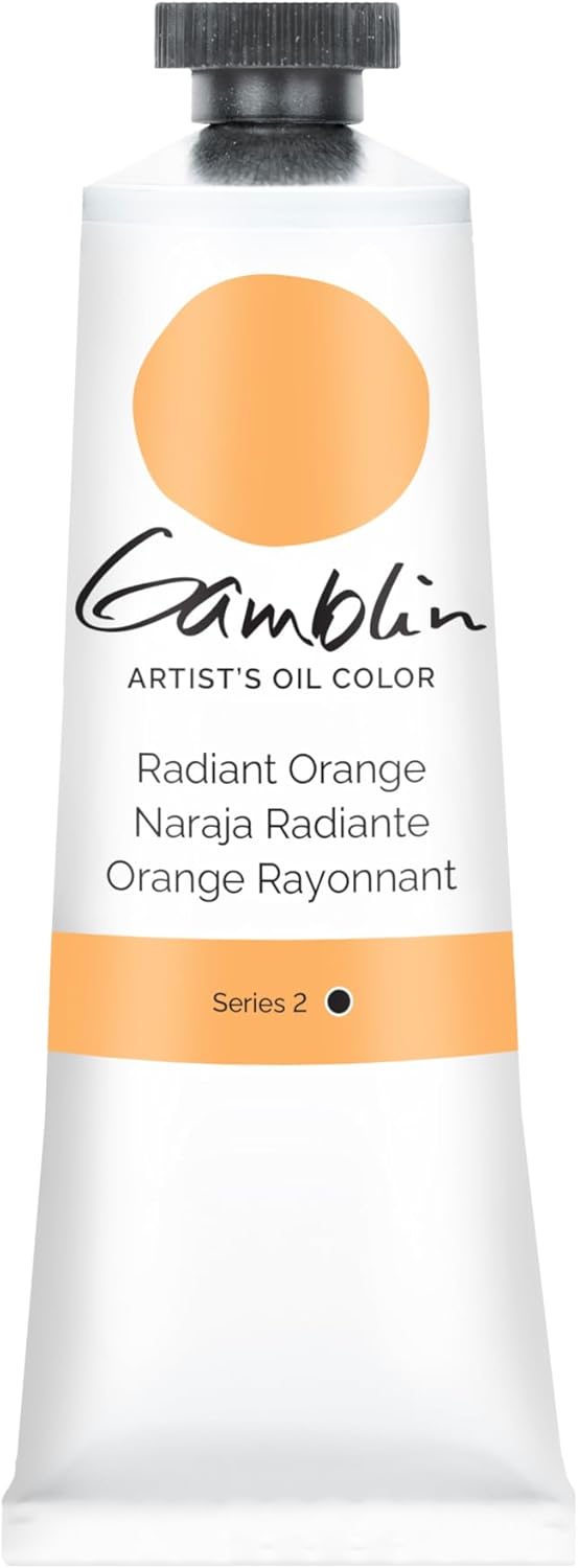 Tube of Gamblin Artist's Oil Color in Radiant Orange on a white background