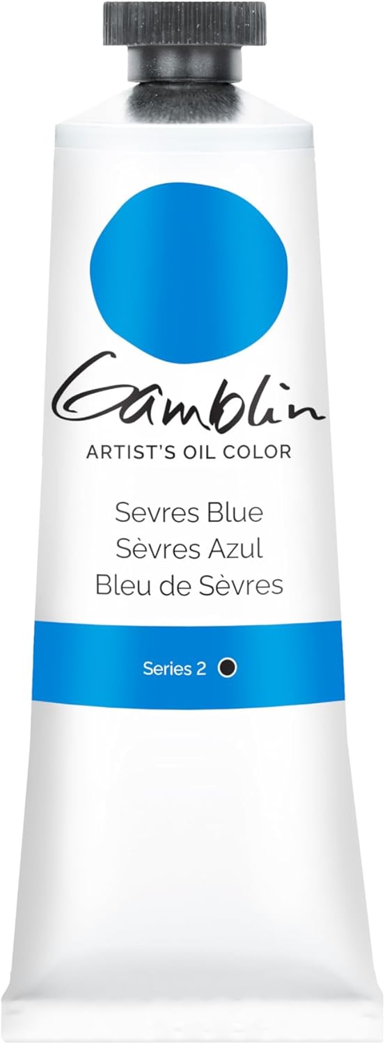 Tube of Gamblin Artist's Oil Color in Sevres Blue on a white background
