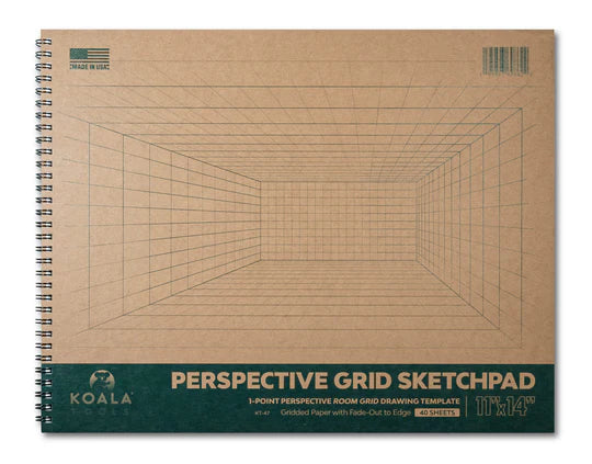 1-POINT PERSPECTIVE ROOM GRID SKETCH PAD - SPIRAL BOUND 11" X 14"
