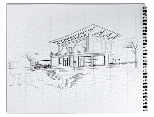 2-POINT PERSPECTIVE SPIRAL-BOUND  SKETCHPAD 11" X 14" (DRAW 3D)