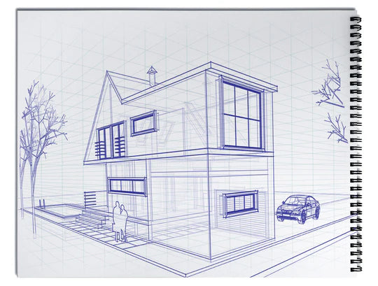 2-POINT PERSPECTIVE SPIRAL-BOUND  SKETCHPAD 11" X 14" (DRAW 3D)