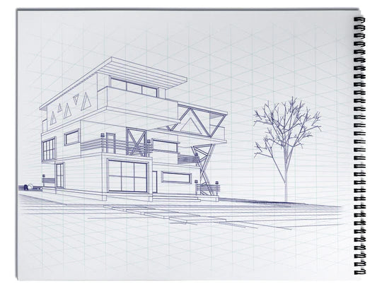 2-POINT PERSPECTIVE SPIRAL-BOUND  SKETCHPAD 11" X 14" (DRAW 3D)