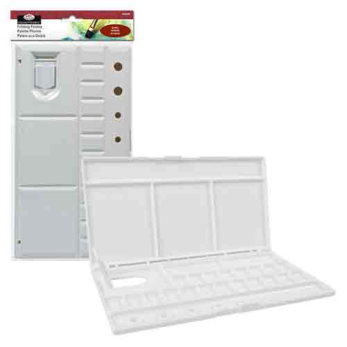 White paint palette with packaging on a white background