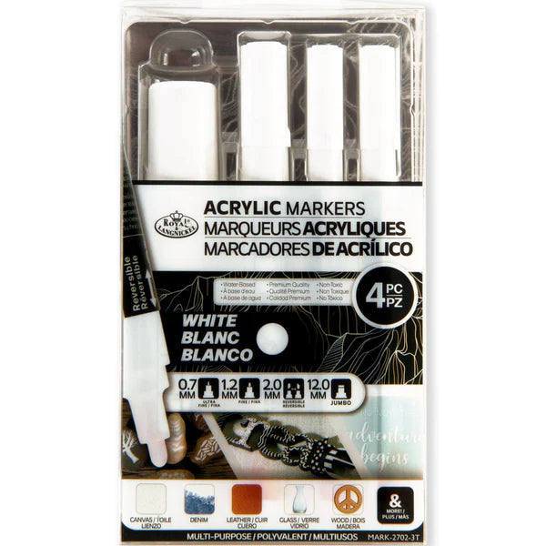 ARCYLIC MARKERS WHITE VARIETY 4PK