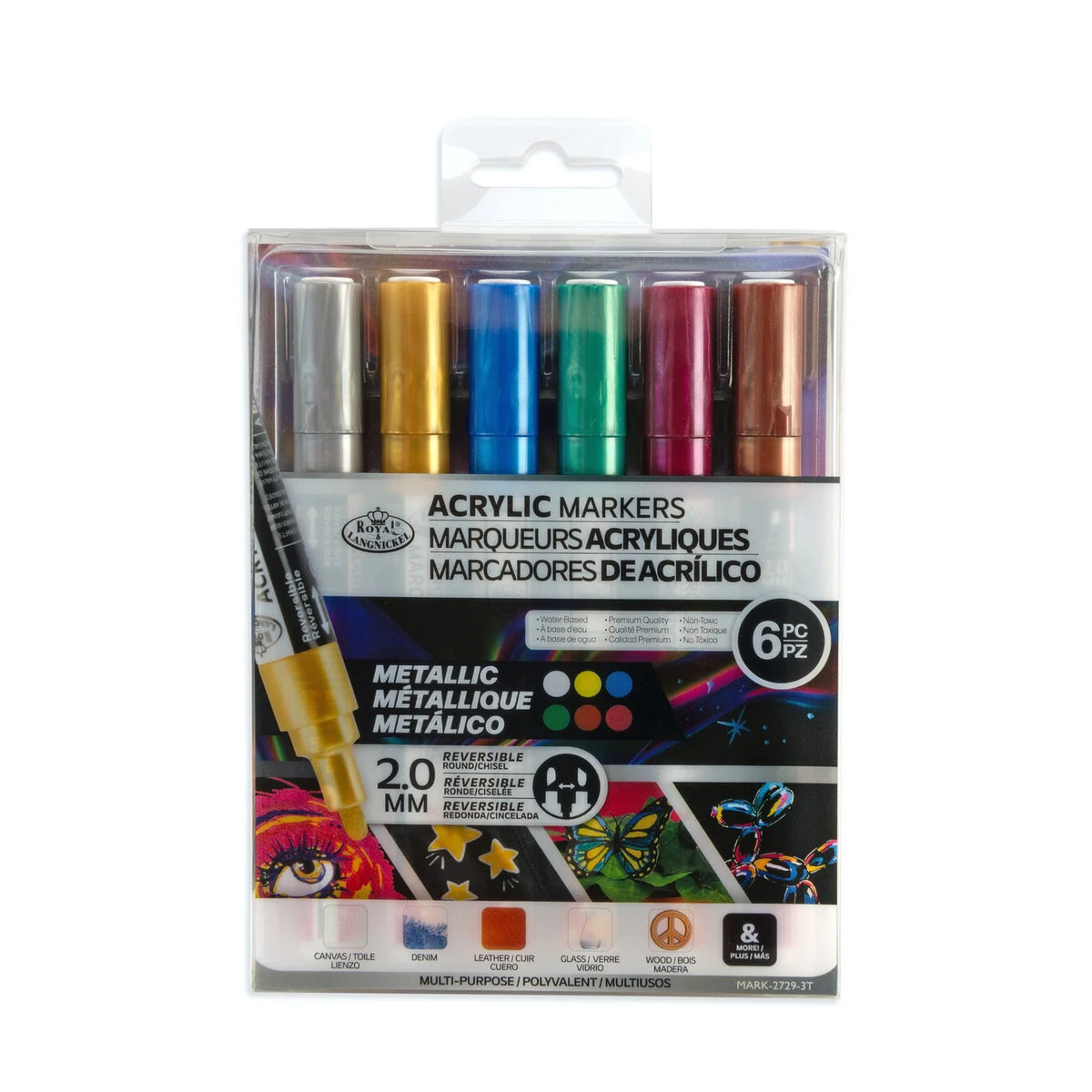 ACRYLIC MARKERS METALLIC COLORS 2MM 6PK