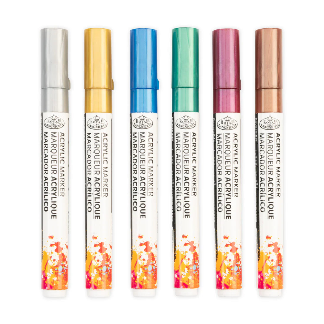 ACRYLIC MARKERS METALLIC COLORS 2MM 6PK