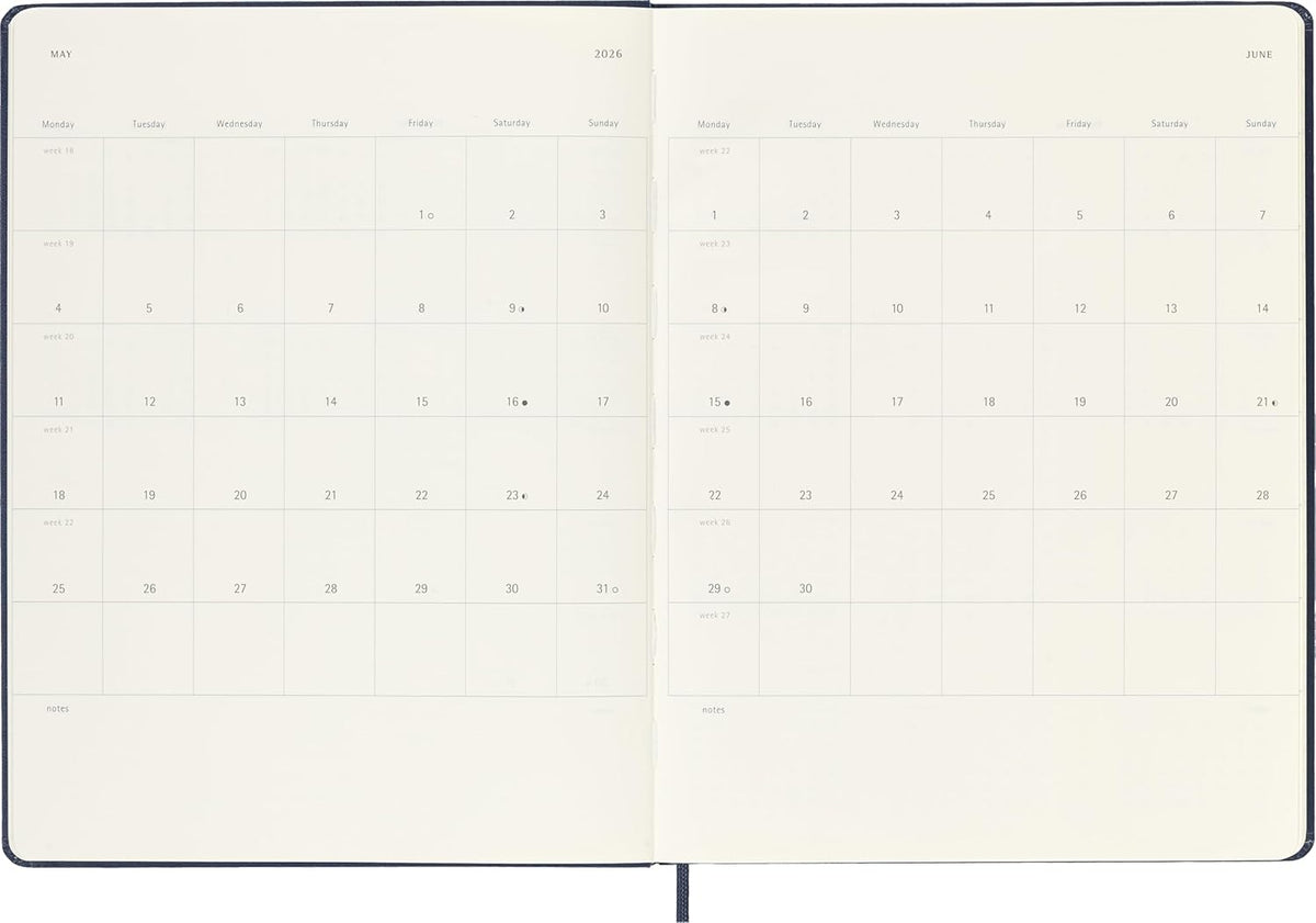 MOLESKINE 2026 WEEKLY PLANNER, HARD COVER, XL (7.5" × 9.75"), SAPPHIRE BLUE