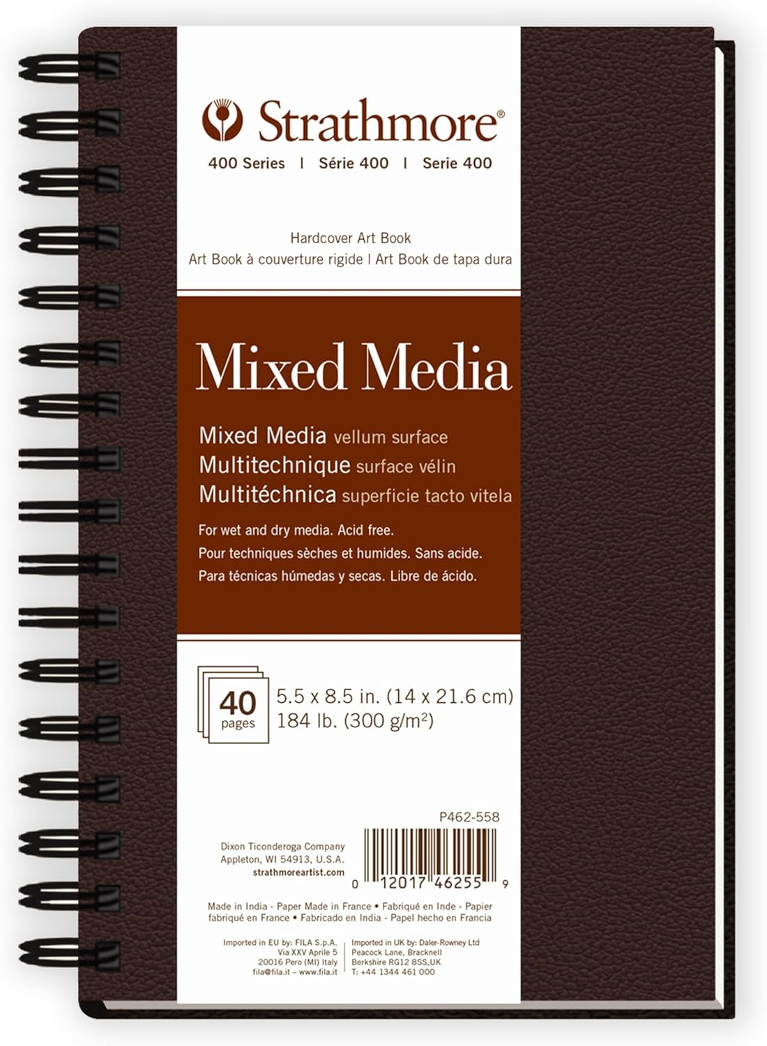 Strathmore mixed media art book with brown cover and white label