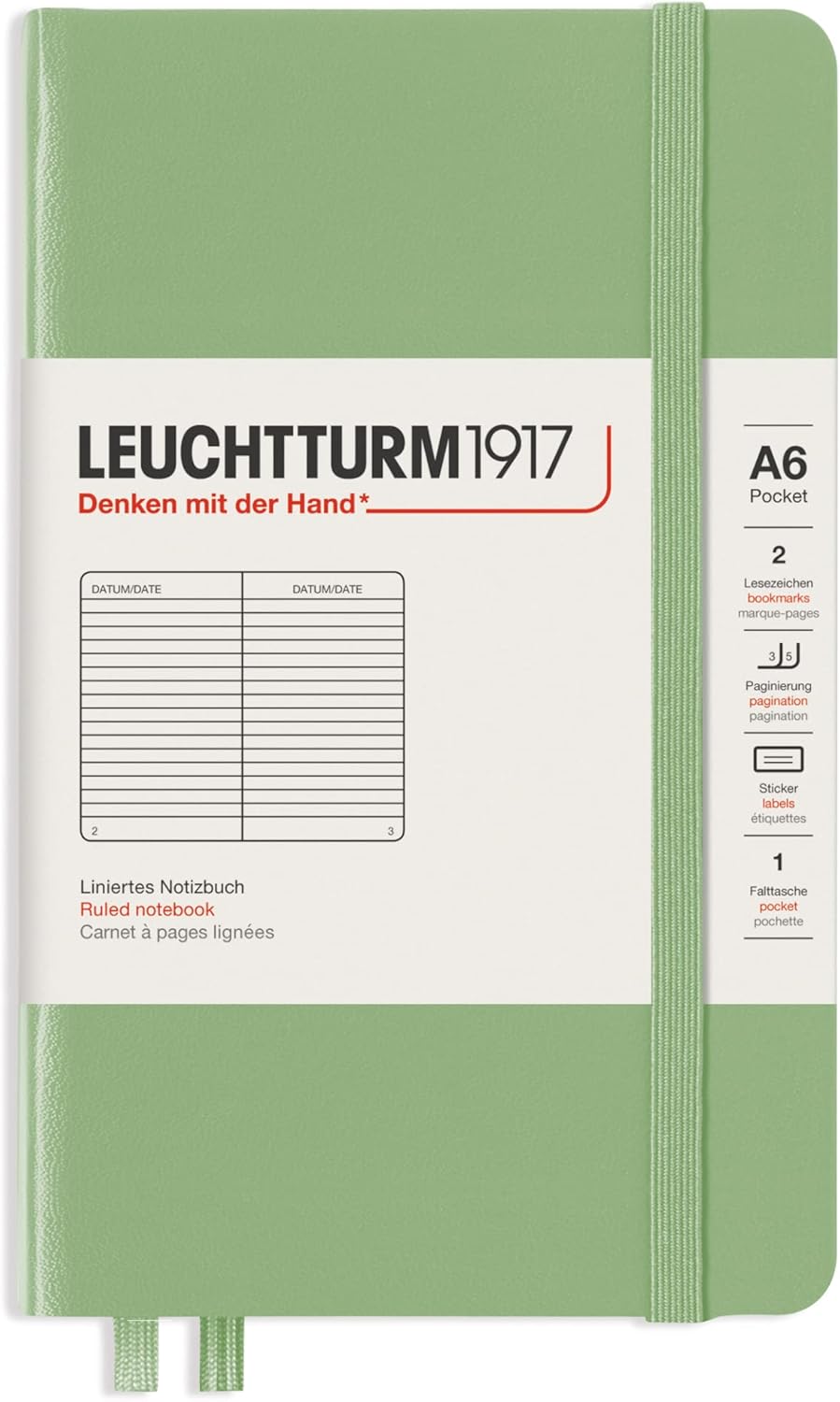 POCKET A6 NOTEBOOK RULED SAGE