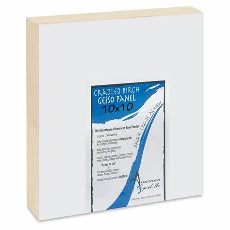 POPLAR CRADLED WHITE GESSO FACED PAINTING PANEL 10 X 10 X 1 5/8&quot;