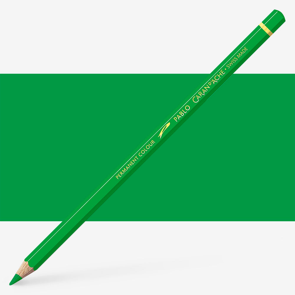 Pablo Colored Pencil VERONESE GREEN WITH A SWATCH OF THAT SHADE BEHIND THE PENCIL 