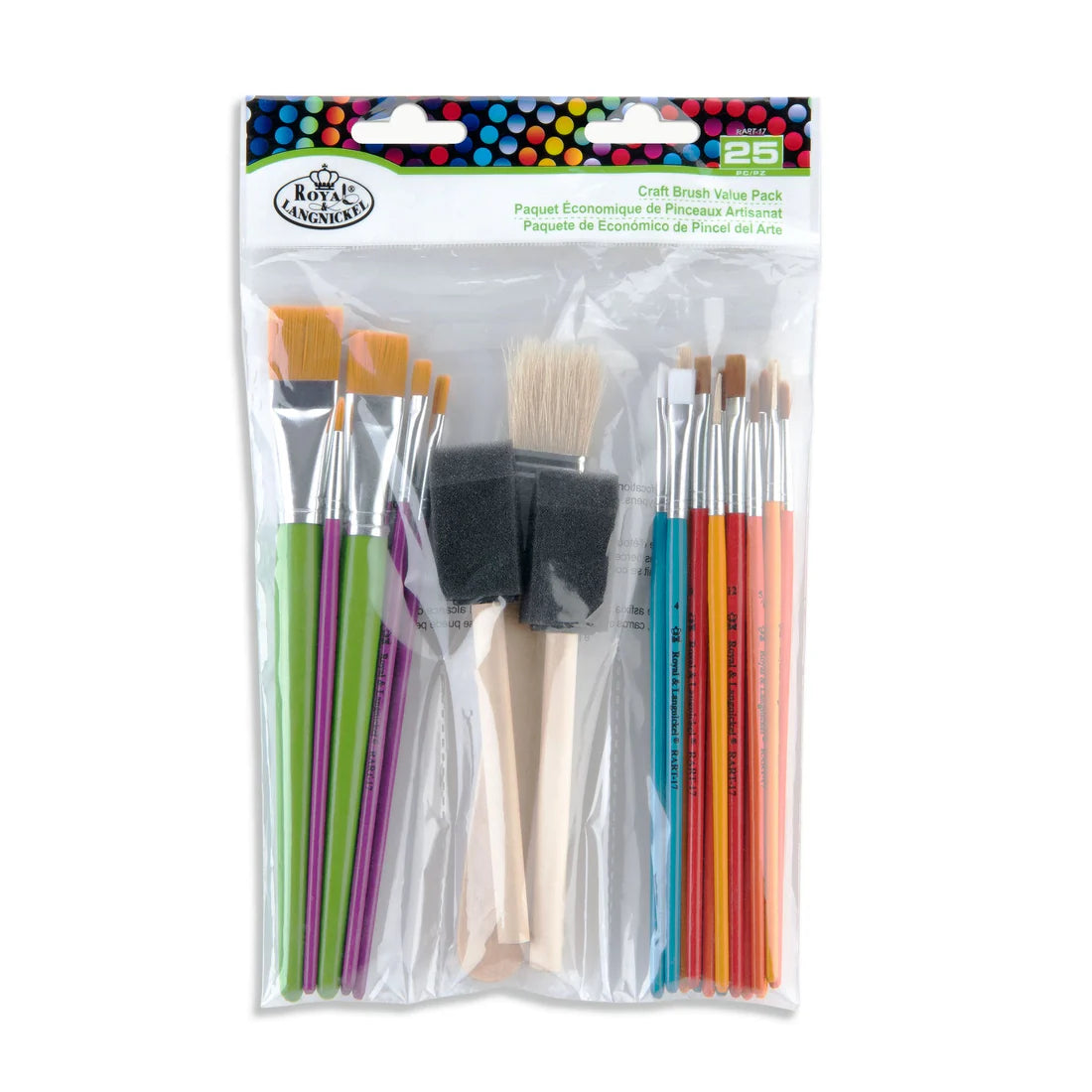 CRAFT BRUSHES - 25PC - COLOR HANDLE ASSORTMENT