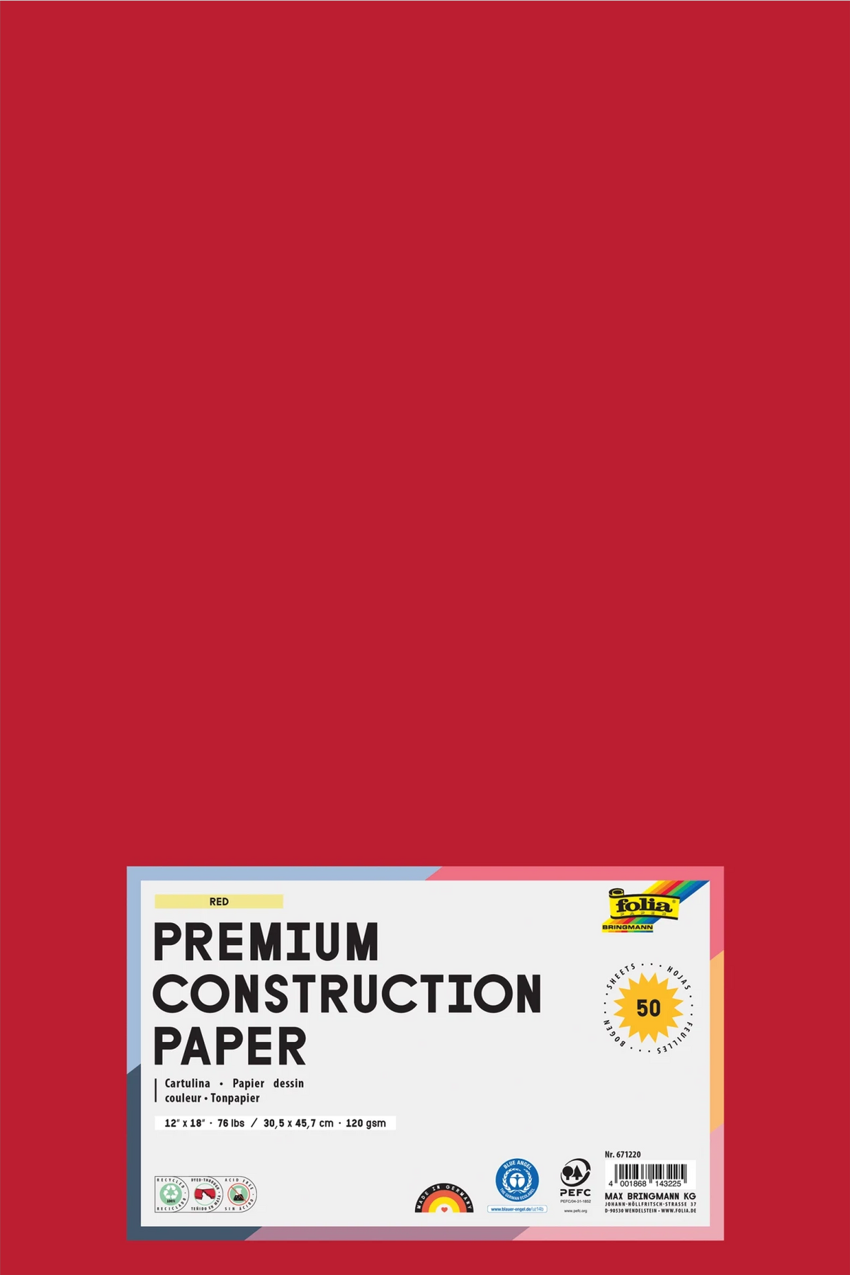 FOLIA  PREMIUM CONSTRUCTION PAPER 76LB 12X18 RED