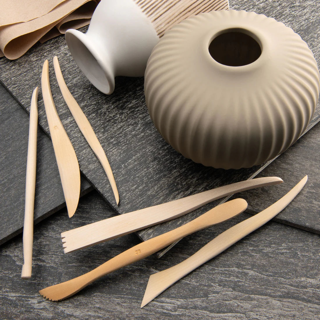 6 PIECE SET 8" WOODEN SCULPTING TOOLS