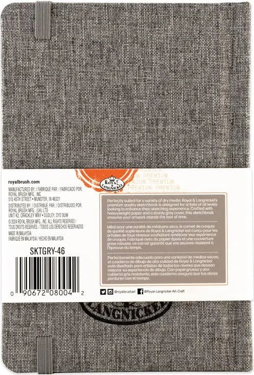 Gray textured notebook with brand label on a white background