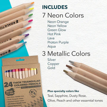 BEAR CLAW THICK TRIANGULAR COLORED PENCILS 24-PACK