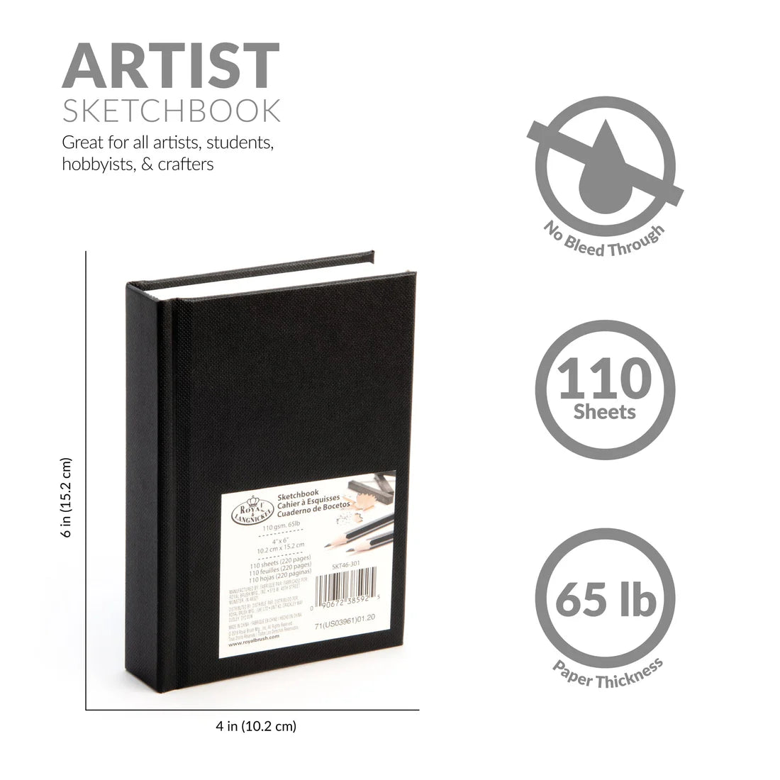 ROYAL BLACK HARDBOUND SKETCHBOOK 4X6