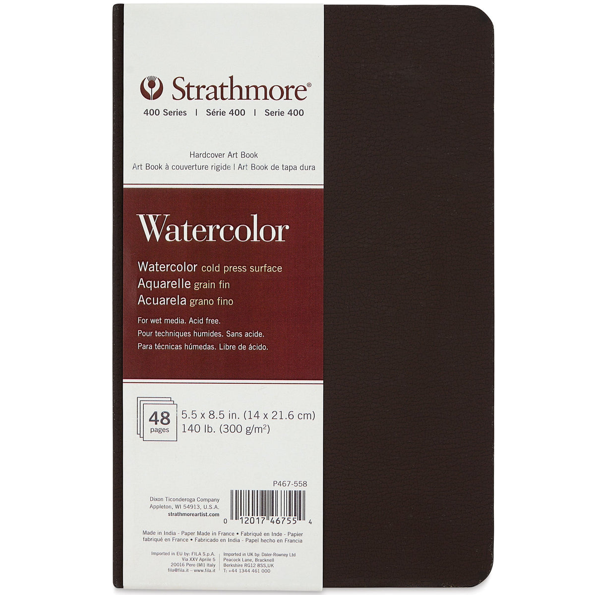 Strathmore watercolor art book with black cover and white label on a white background