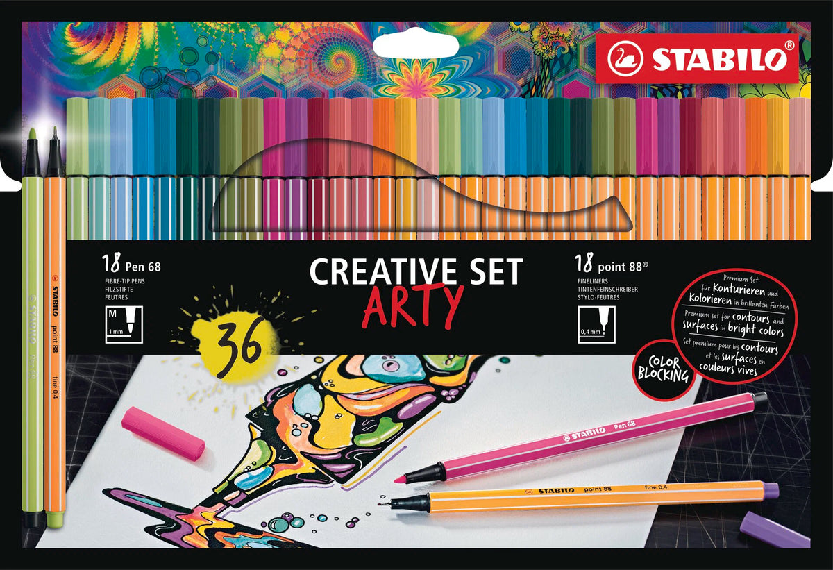 STABILO PEN PT 36PC CARDBOARD WALLET ARTY SET