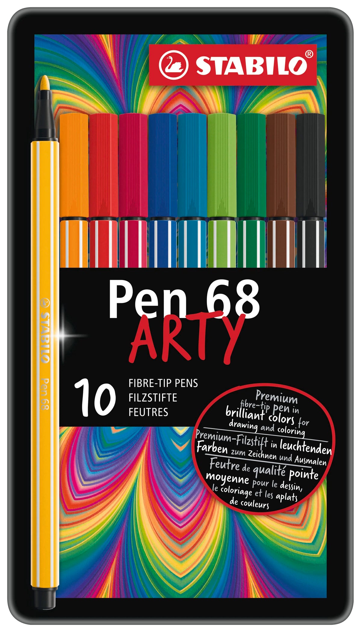 STABILO PEN 68 10PC METAL BOX ARTY