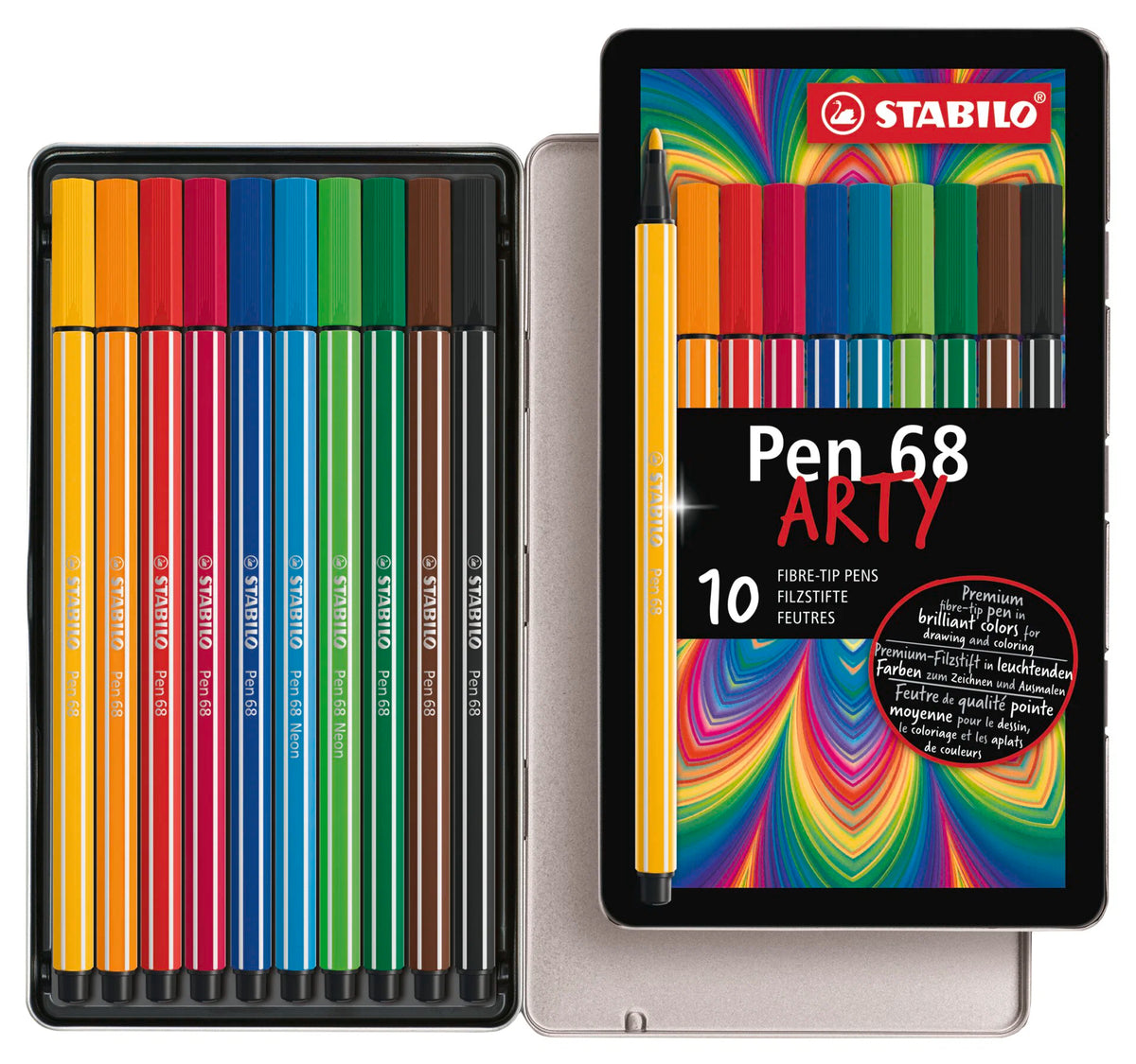 STABILO PEN 68 10PC METAL BOX ARTY