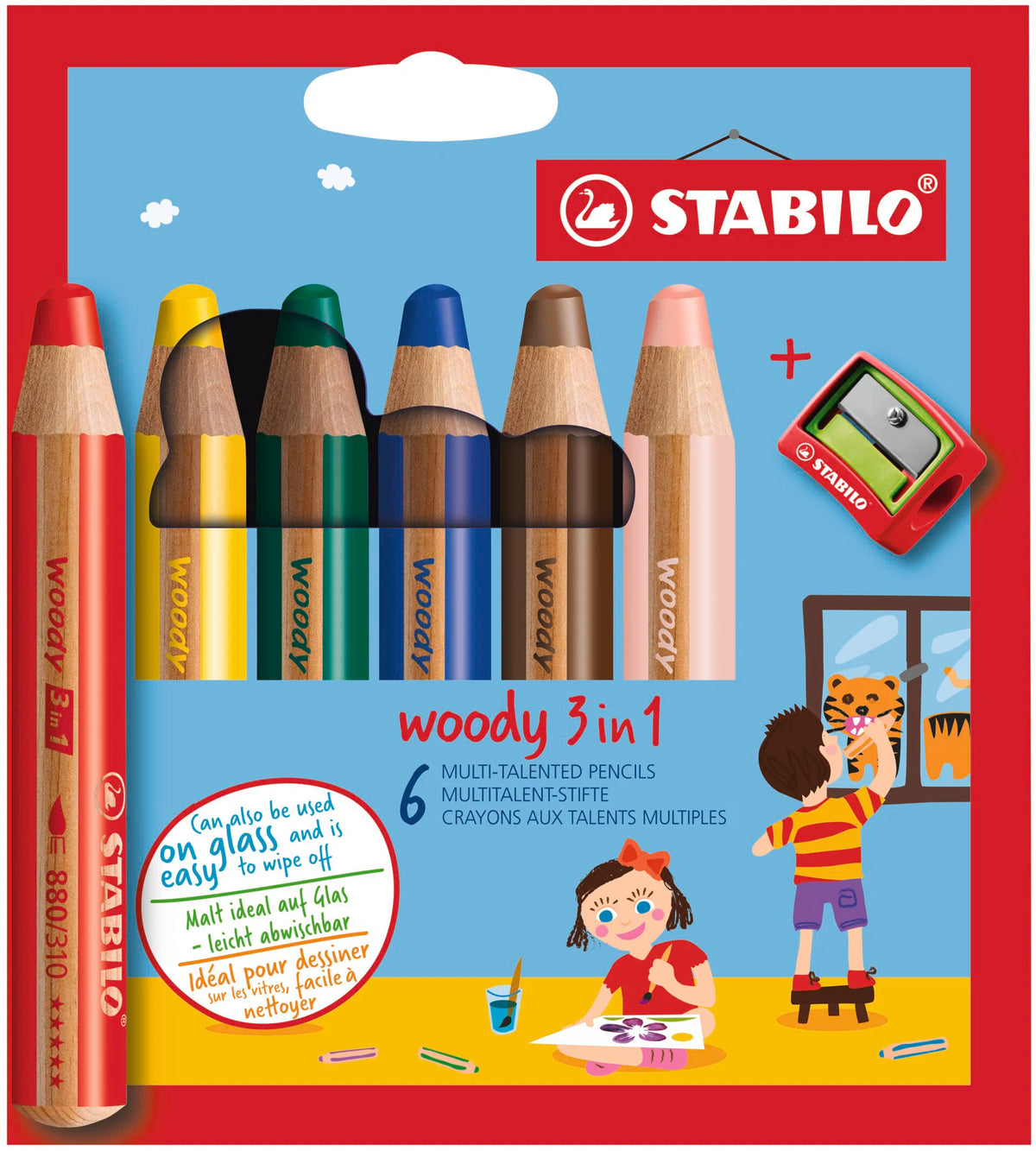 STABILO WOODY 3IN1 6 WLT/SHARPENER