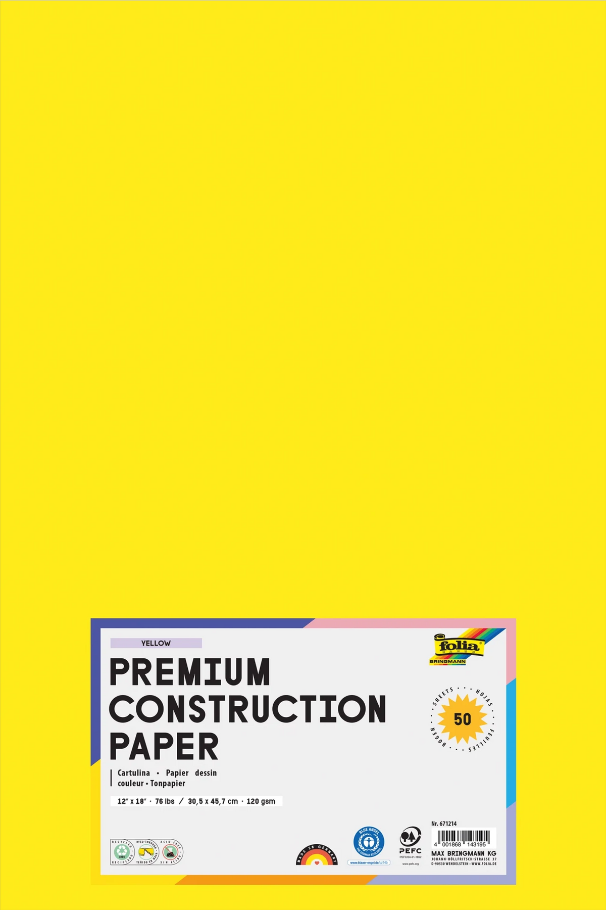 FOLIA  PREMIUM CONSTRUCTION PAPER 76LB 12X18 YELLOW