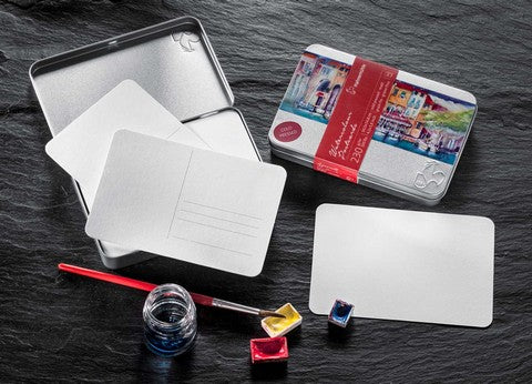 WATERCOLOR POSTCARDS IN METAL TIN 230GSM 4.13 X 5.8
