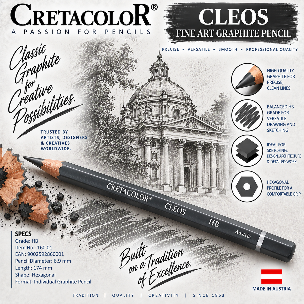 CRETACOLOR CLEOS FINE ART GRAPHITE PENCIL HB
