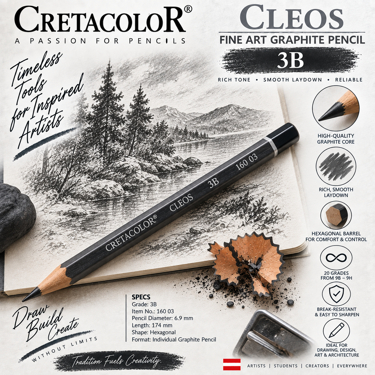 CRETACOLOR CLEOS FINE ART GRAPHITE PENCIL 3B
