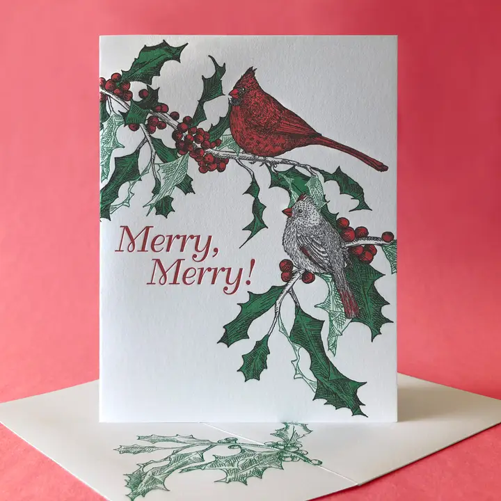 PAINTED TONGUE PRESS CARD - HOLLY HOLIDAY