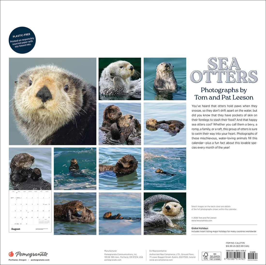 WALL CALENDAR 2027 - SEA OTTERS PHOTOGRAPHS BY TOM AND PAT LEESON