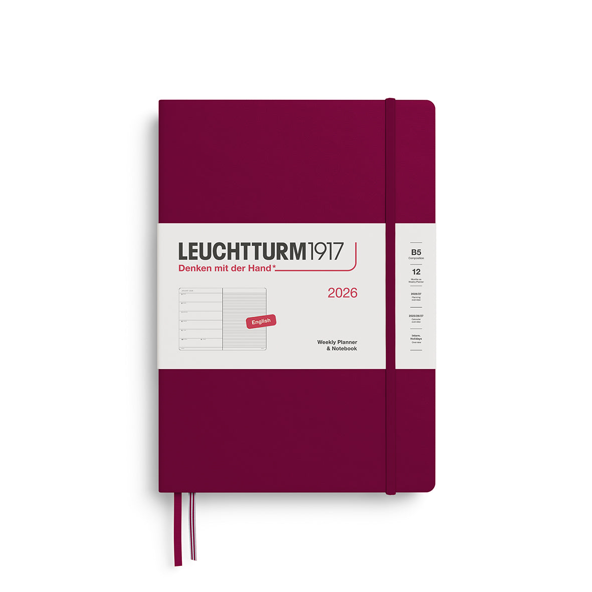 PORT RED, WEEKLY PLANNER &amp; NOTEBOOK COMPOSITION (B5) 2026, ENGLISH