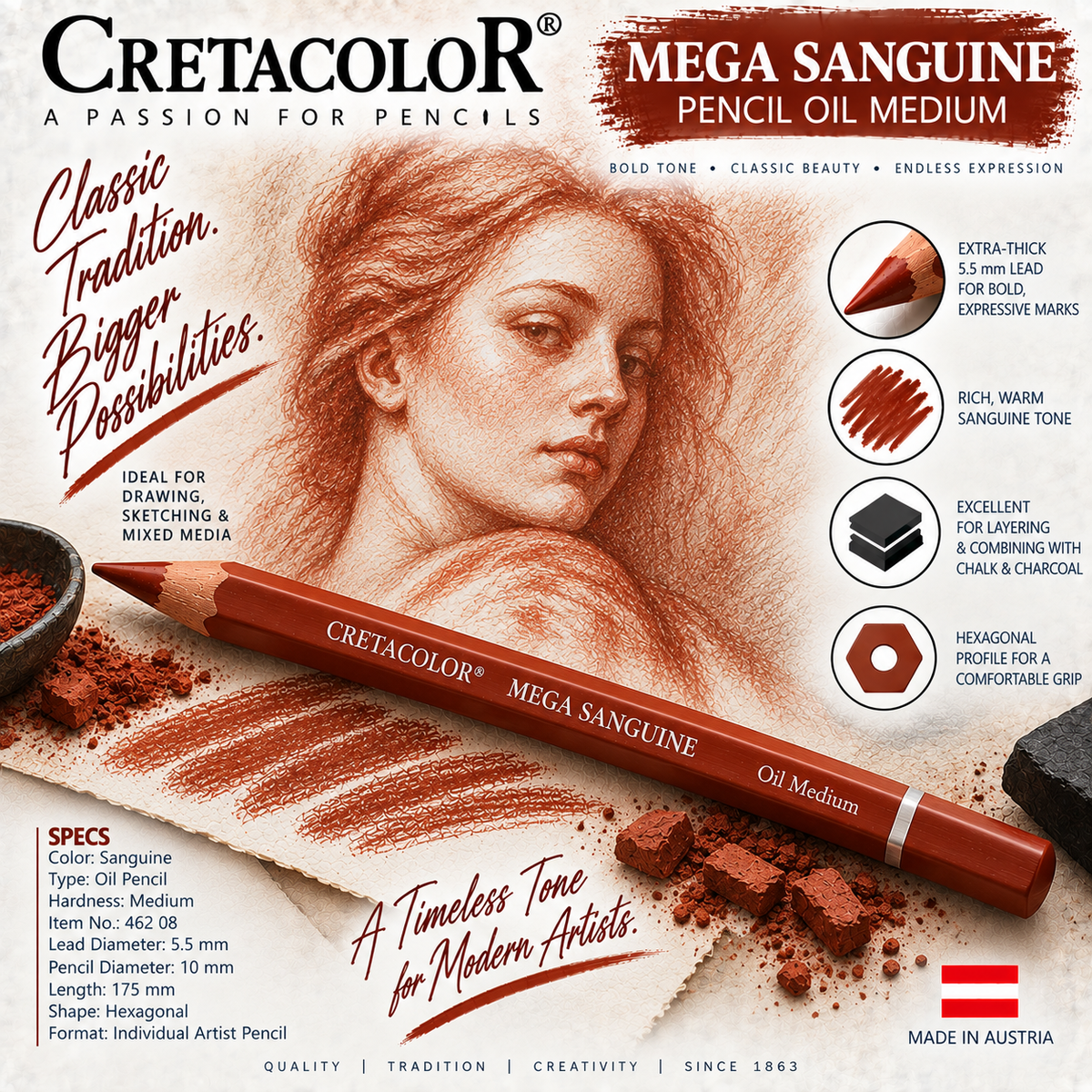 CRETACOLOR MEGA SANGUINE PENCIL OIL MEDIUM