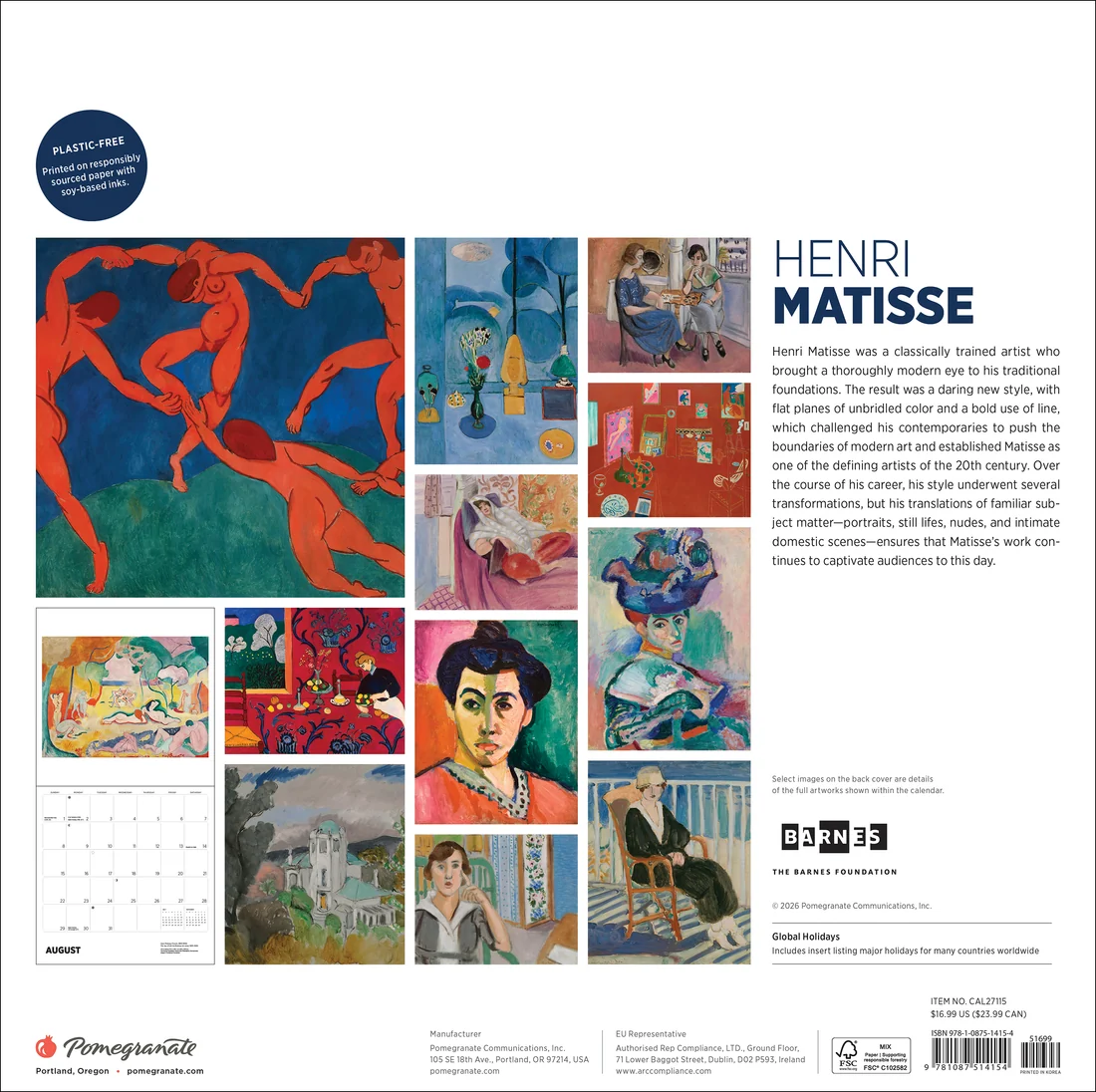 WALL CALENDAR 2027 - HENRI MATISSE