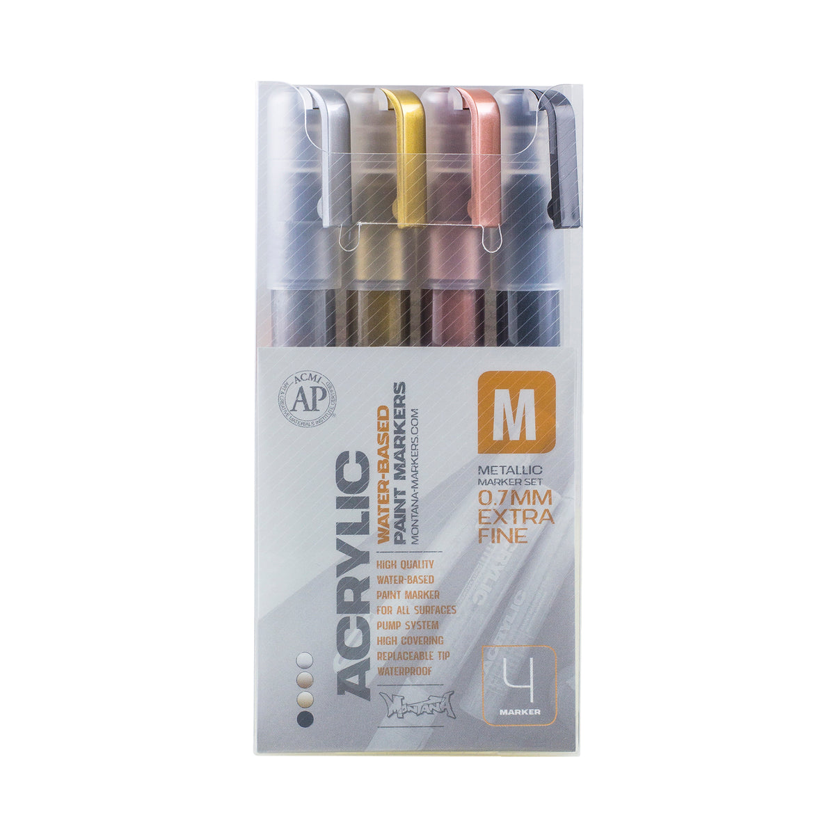 MONTANA ACRYLIC MARKER SET/4 EXTRA FINE - METTALIC