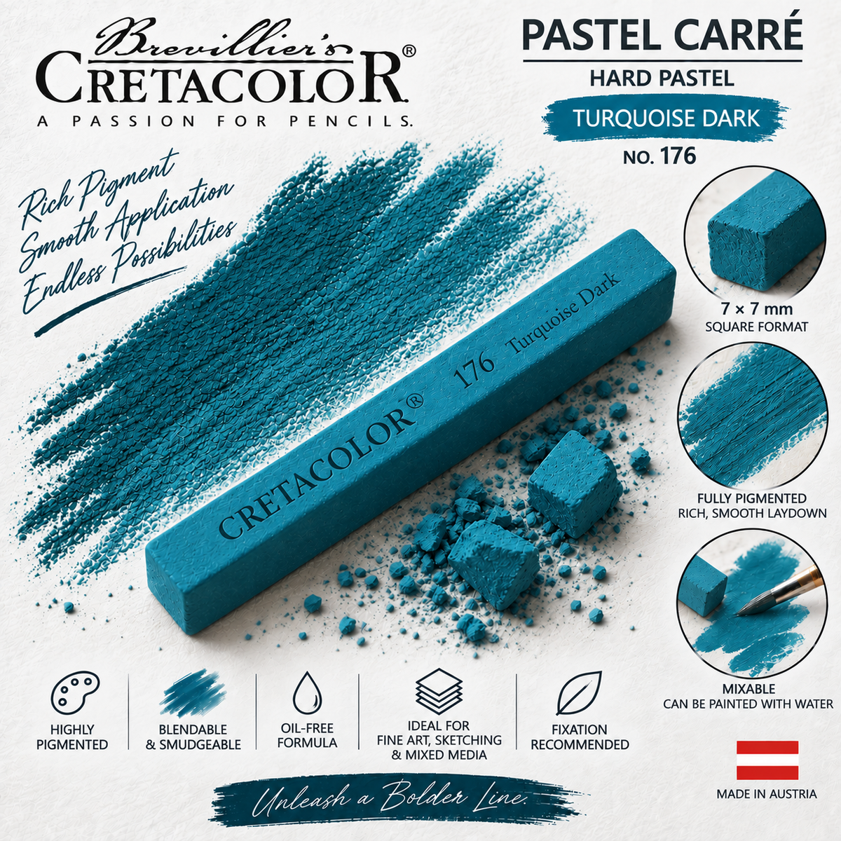 CRETACOLOR PASTEL CARRÉ TURQUOISE DARK